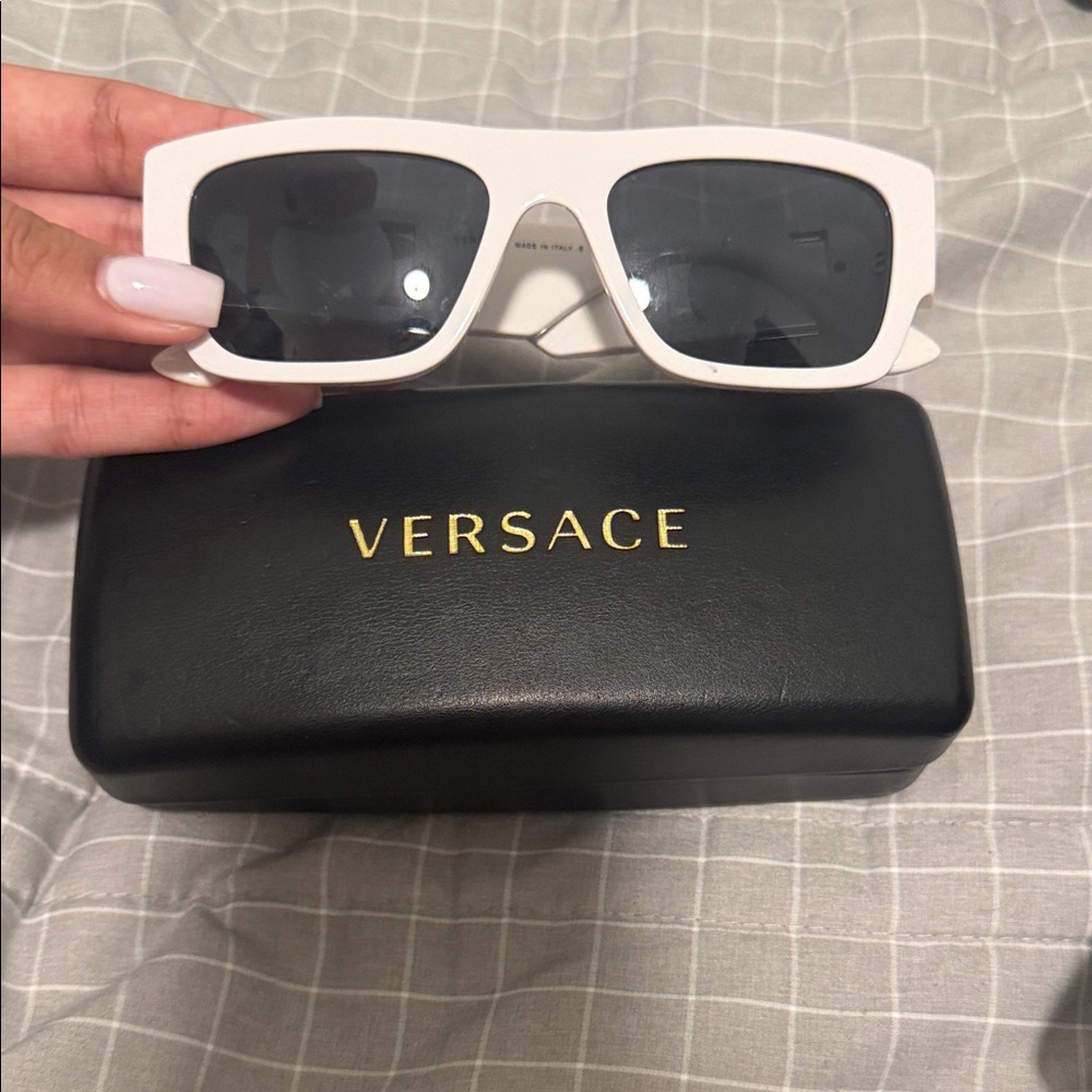 Versace Chic White Sunglasses with Black Lenses